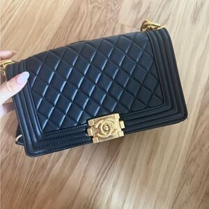 CHANEL Black Quilted Crossbody Bag with Gold Hardware